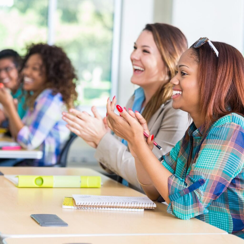 Women looking happy in class